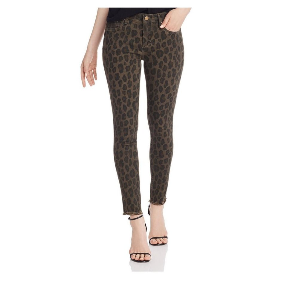 Aqua Juniors Jackie Brown Leopard Print Frayed Hem skinny jeans Sz 25 NWT